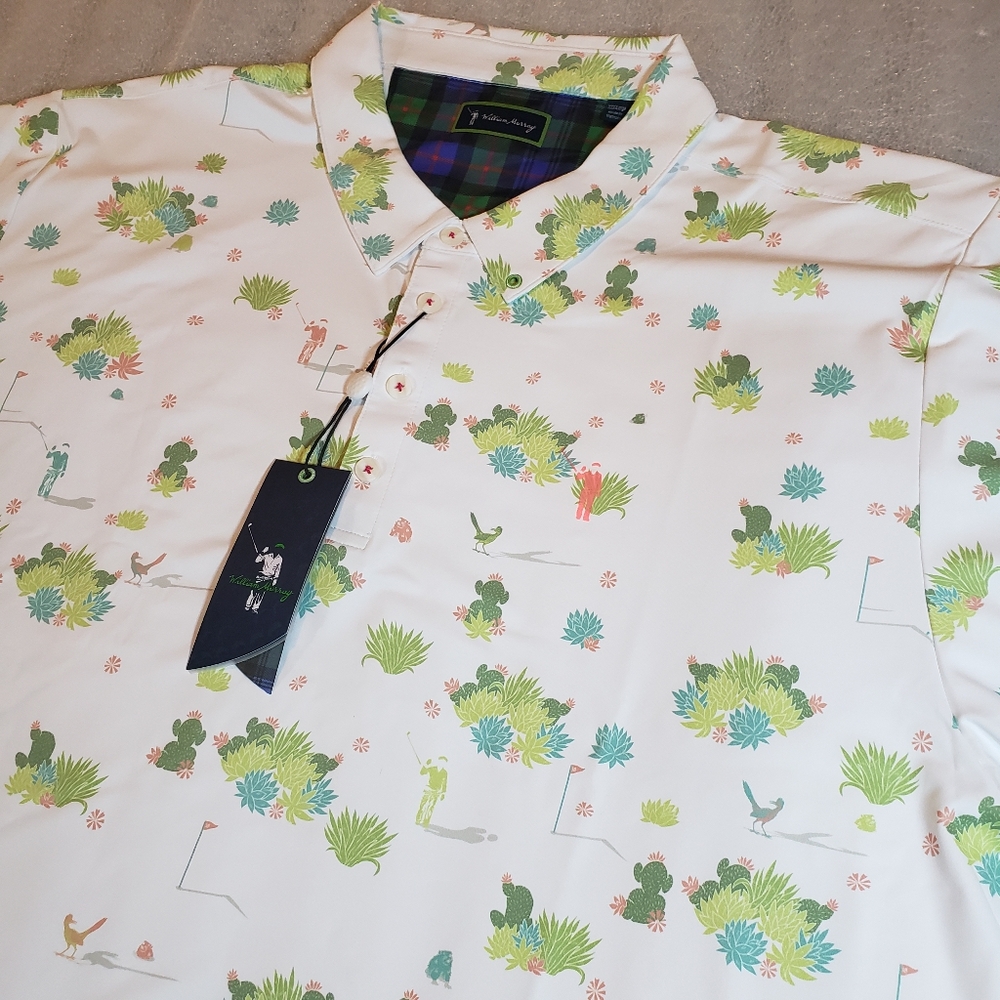 NWT William Murray Golf Men's 3XL Beep Beep Roadrunner Polo White Cactus Desert